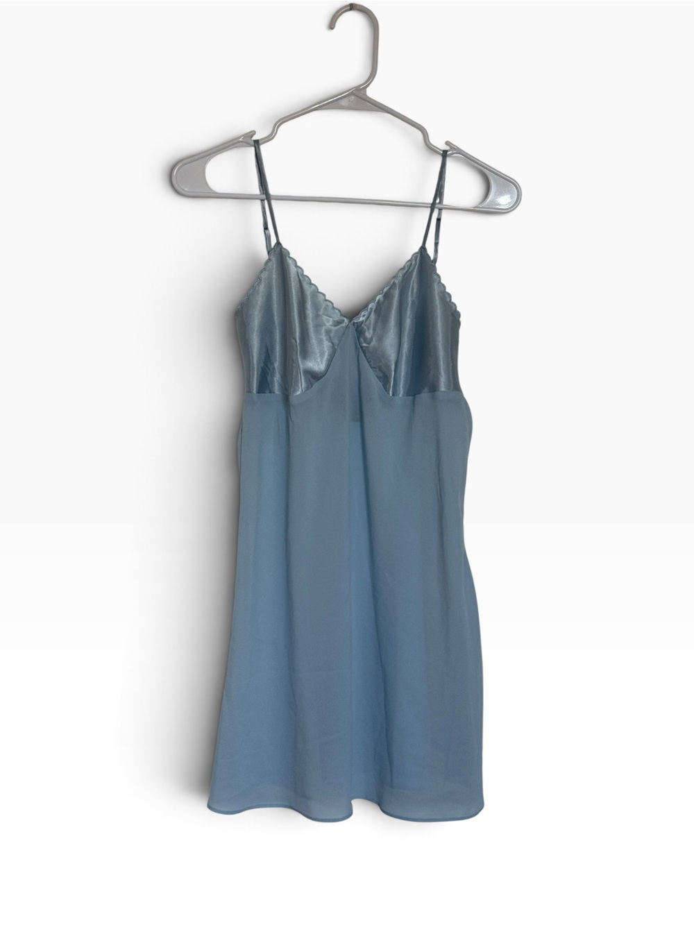 Vintage Y2K 2000s Halston Baby Blue Satin Sheer Slip Dress | Designer Lingerie